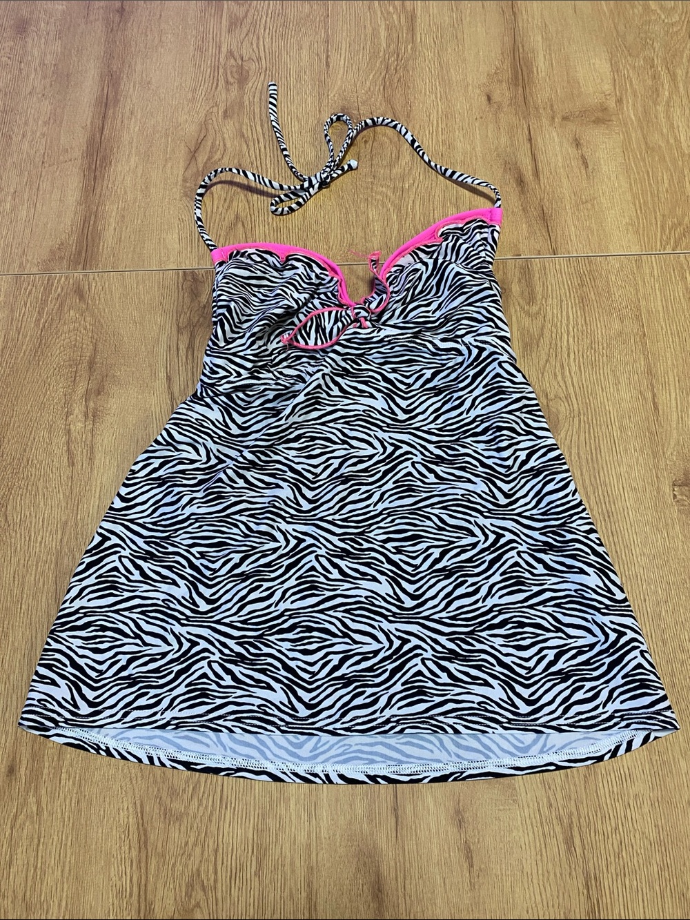 Candie's Black & White Zebra Print Juniors Swim Top with Hot Pink Trim